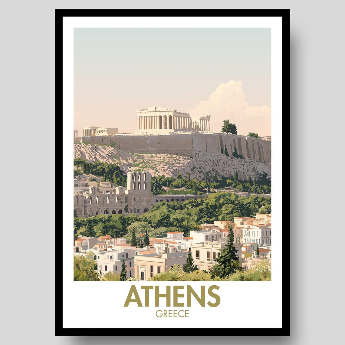 Athens Acropolis Ancient Ruins Golden Hour Greece Travel Poster