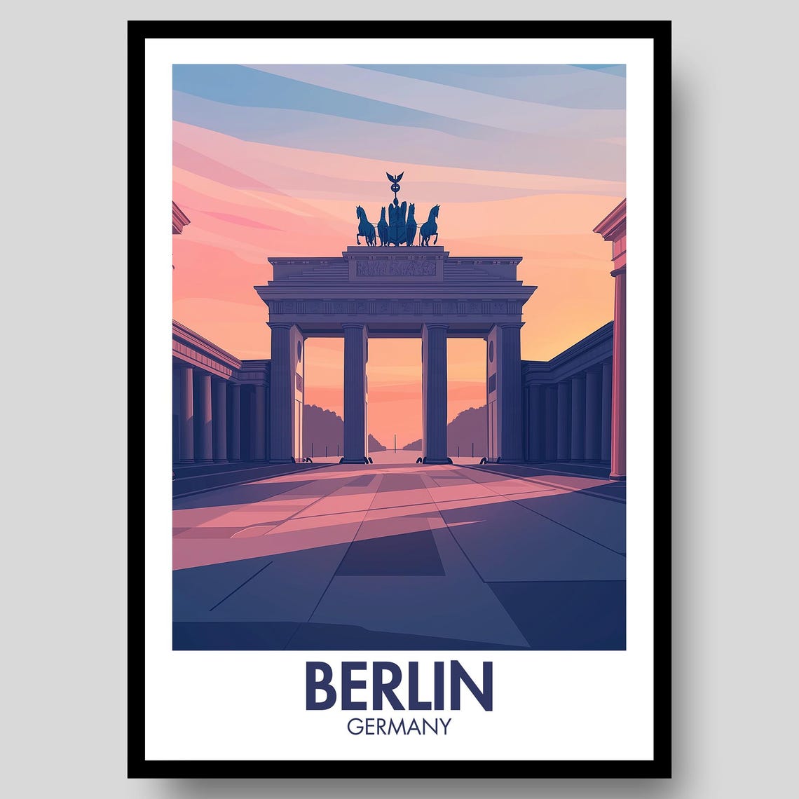 Berlin Germany Brandenburg Gate Twilight Sunset Skyline Art Poster