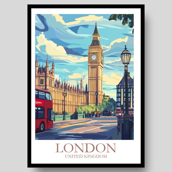 London Big Ben Clock Tower Red Bus United Kingdom Art Poster