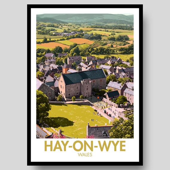 Hay On Wye Wales Welsh Market Town Vintage Travel Illustration Poster