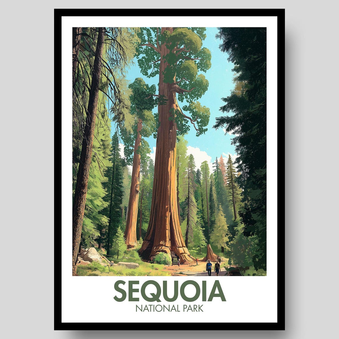 Sequoia National Park Giant Redwood Trees Vintage Travel Poster