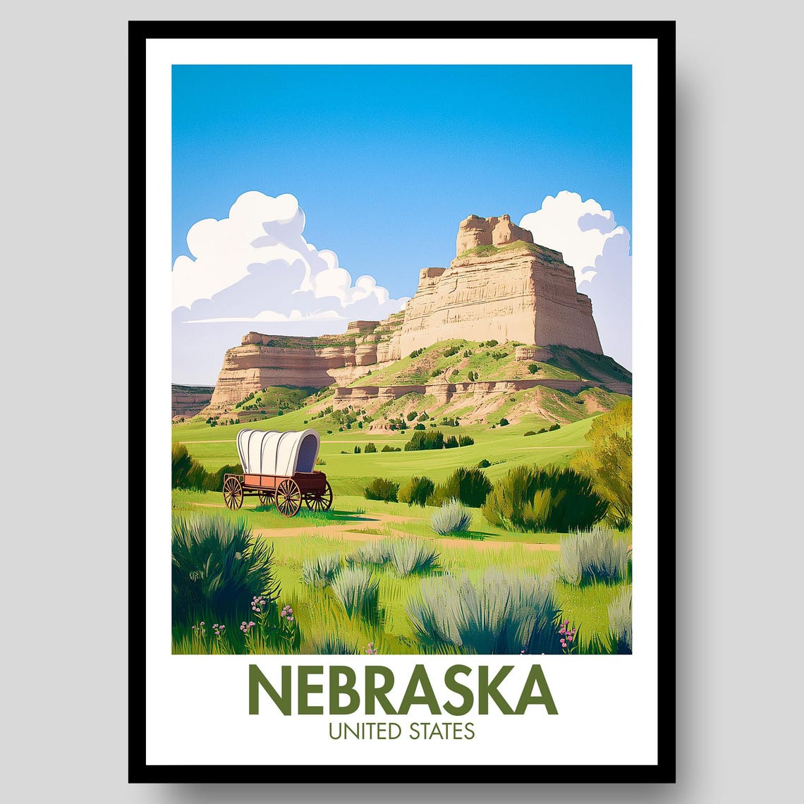 Nebraska United States Covered Wagon Sandstone Bluffs Poster