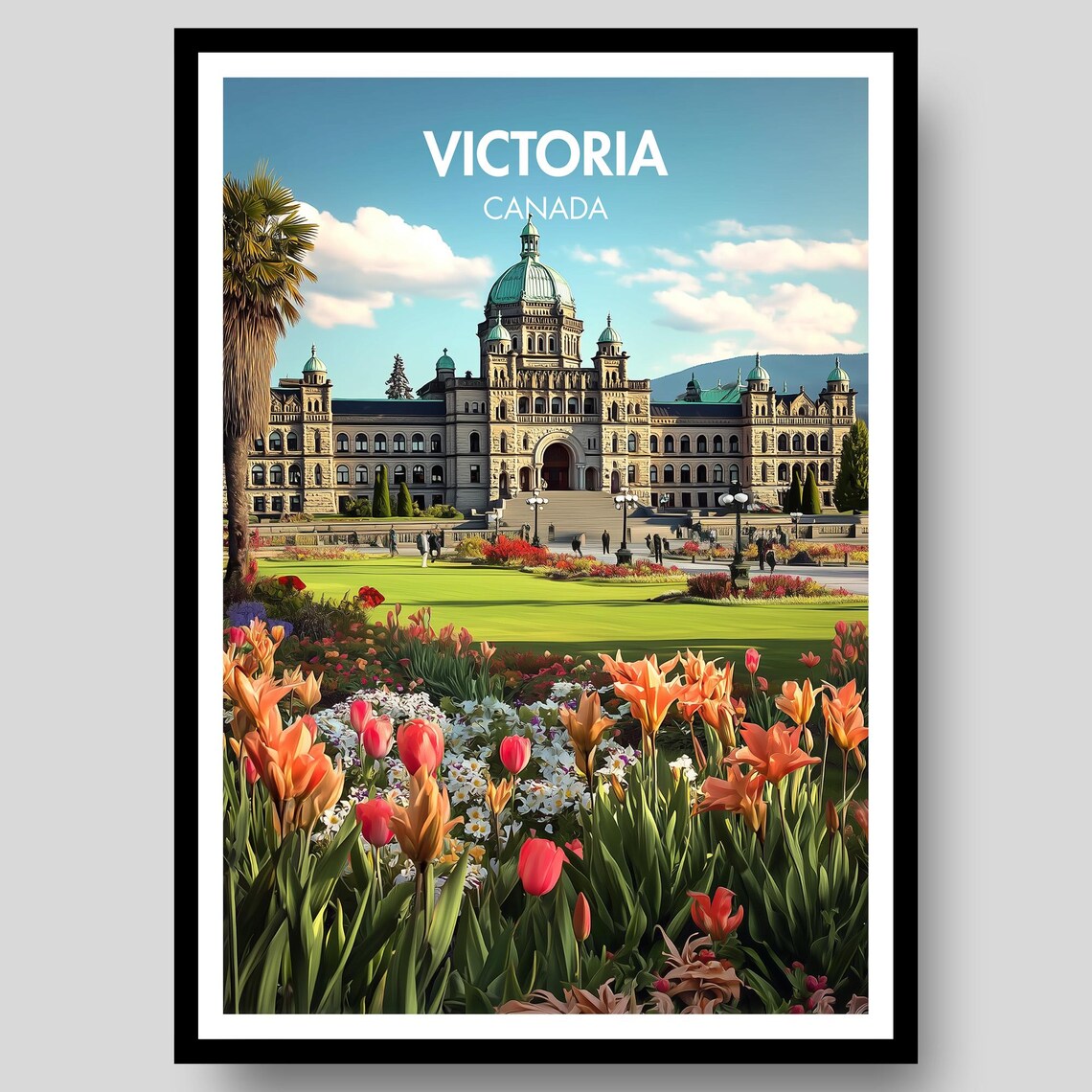 Victoria Canada British Columbia Parliament Buildings Garden Travel Poster