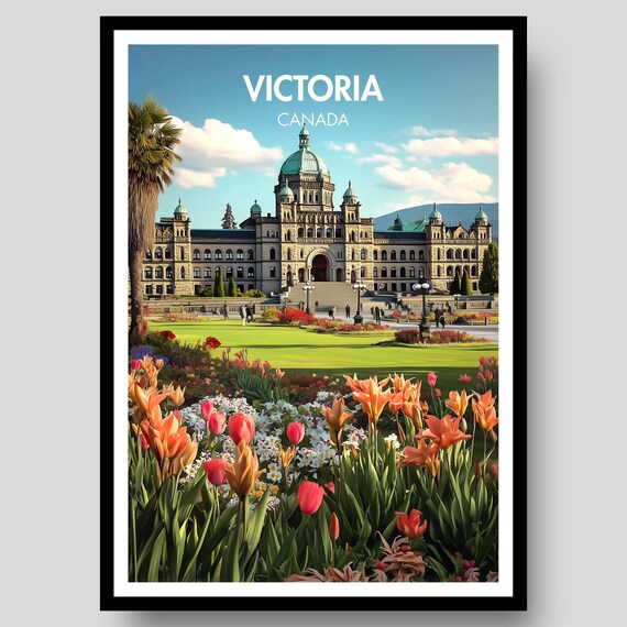 Victoria Canada British Columbia Parliament Buildings Garden Travel Poster