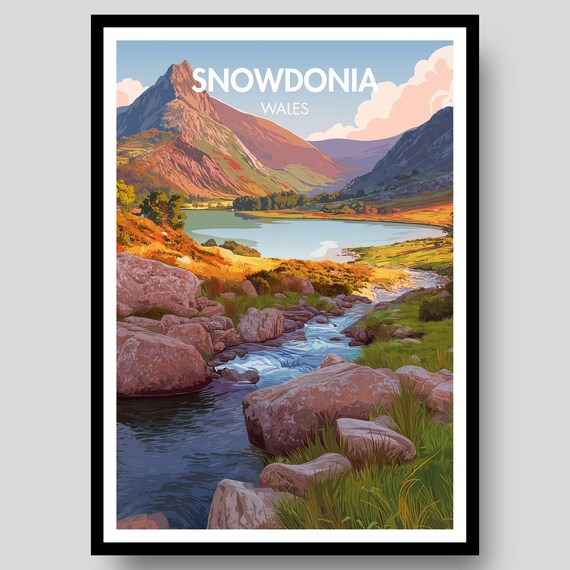 Snowdonia Wales Rocky Stream Mountain Valley Travel Art Poster