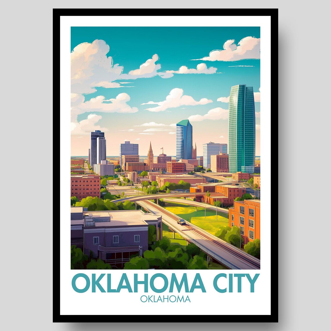 Oklahoma City Travel Poster, OKC Wall Art