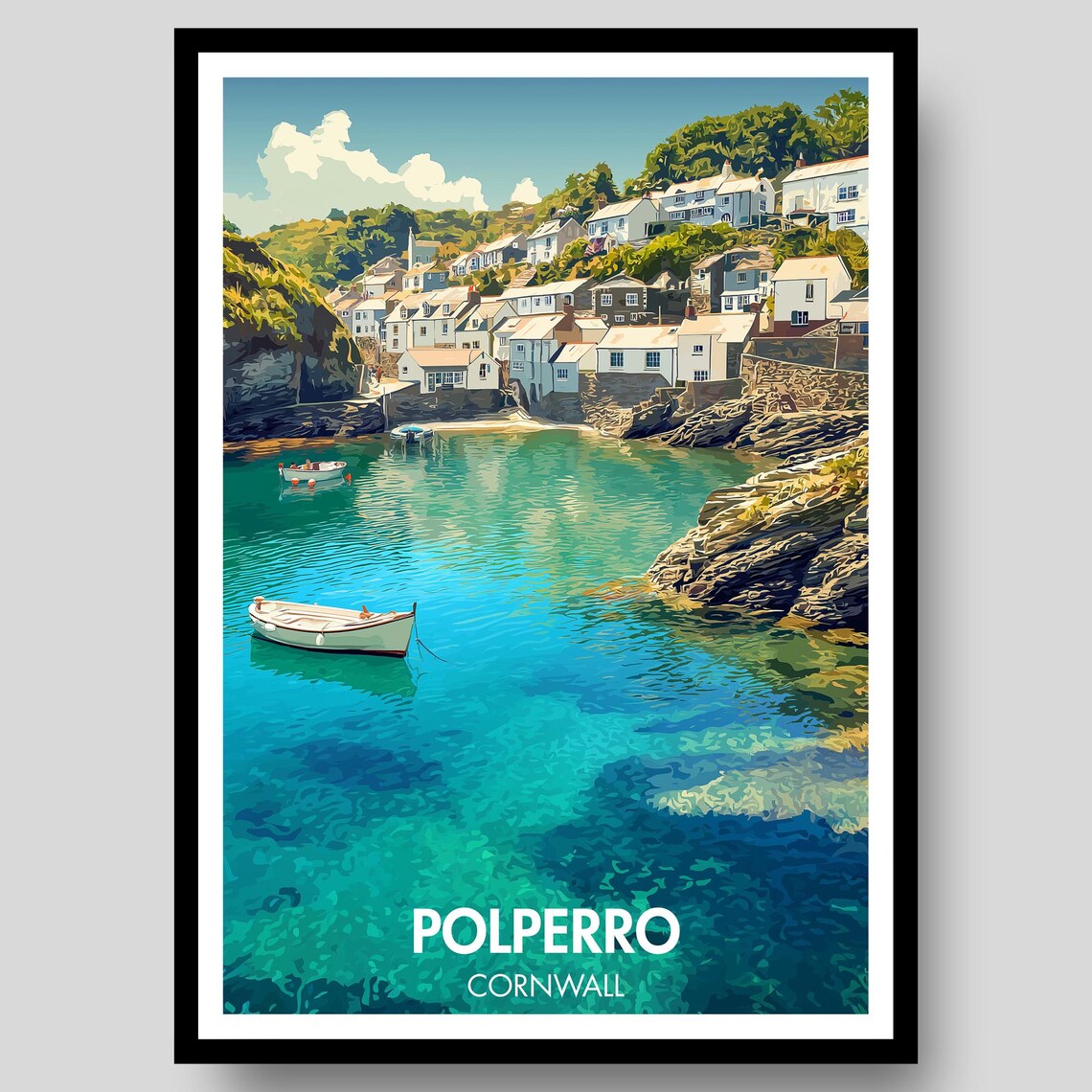 Polperro Poster, Cornwall Travel Poster Print