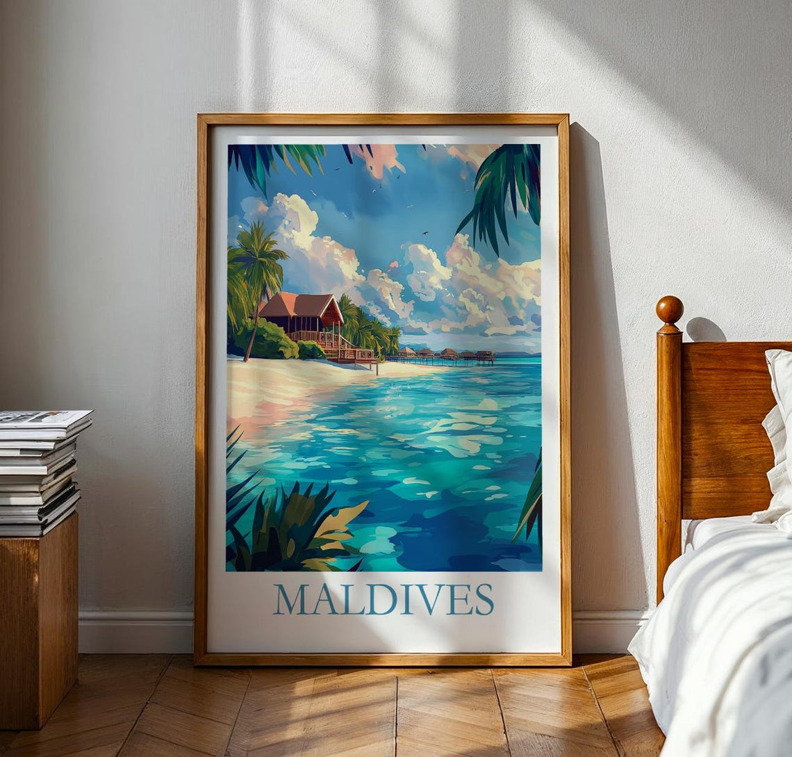 Maldives Luxury Overwater Bungalows Sunny Turquoise Lagoon Poster
