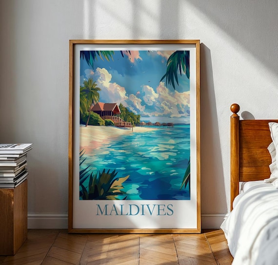 Maldives Luxury Overwater Bungalows Sunny Turquoise Lagoon Poster