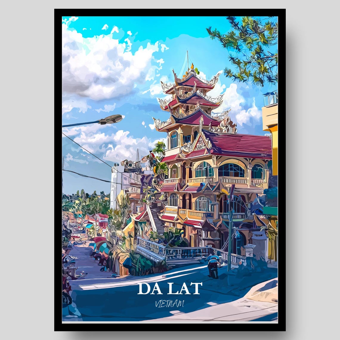 Da Lat Highland Town Vietnam Pagoda Architecture View Poster