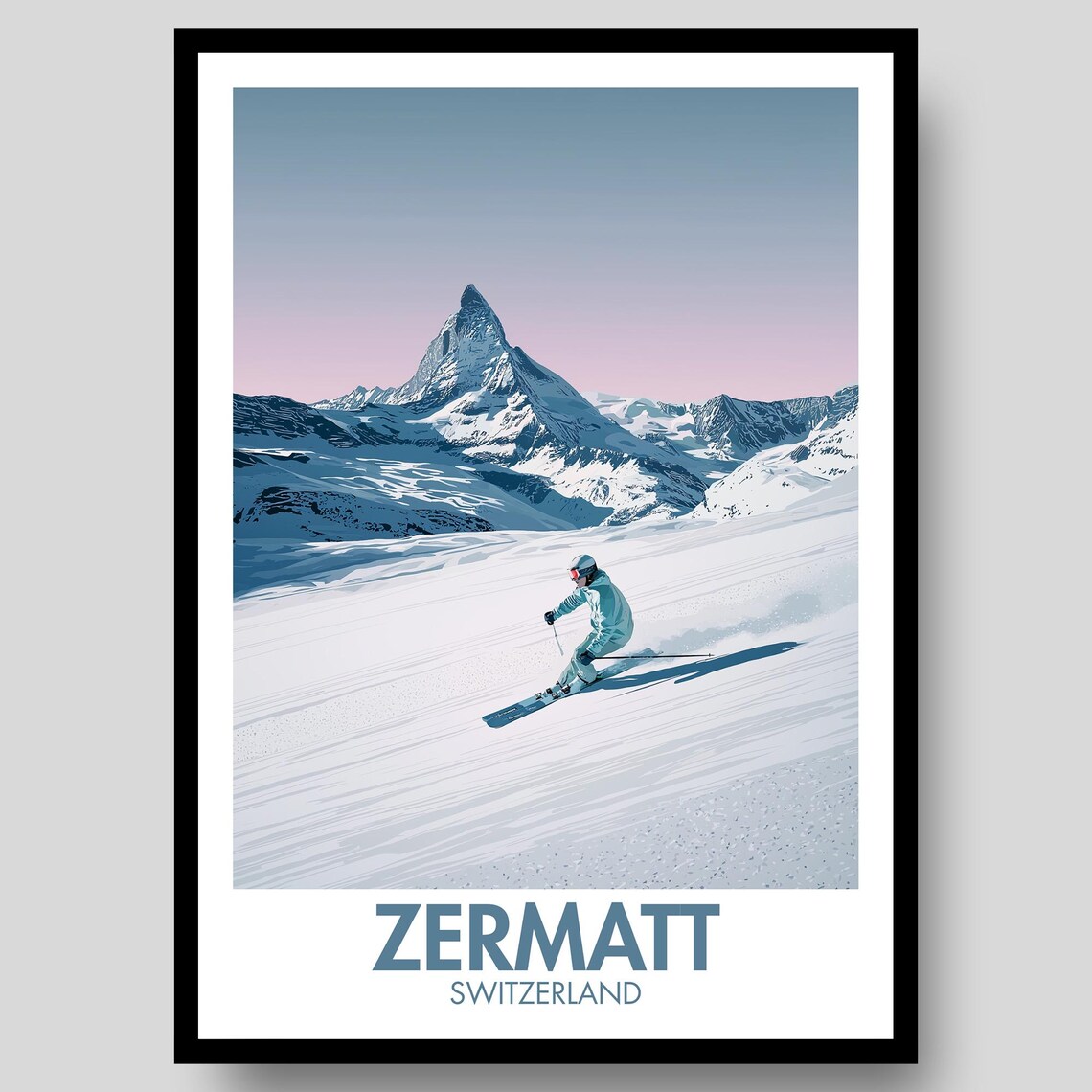 Zermatt Switzerland Matterhorn Skier Alpine Slope Winter Travel Poster