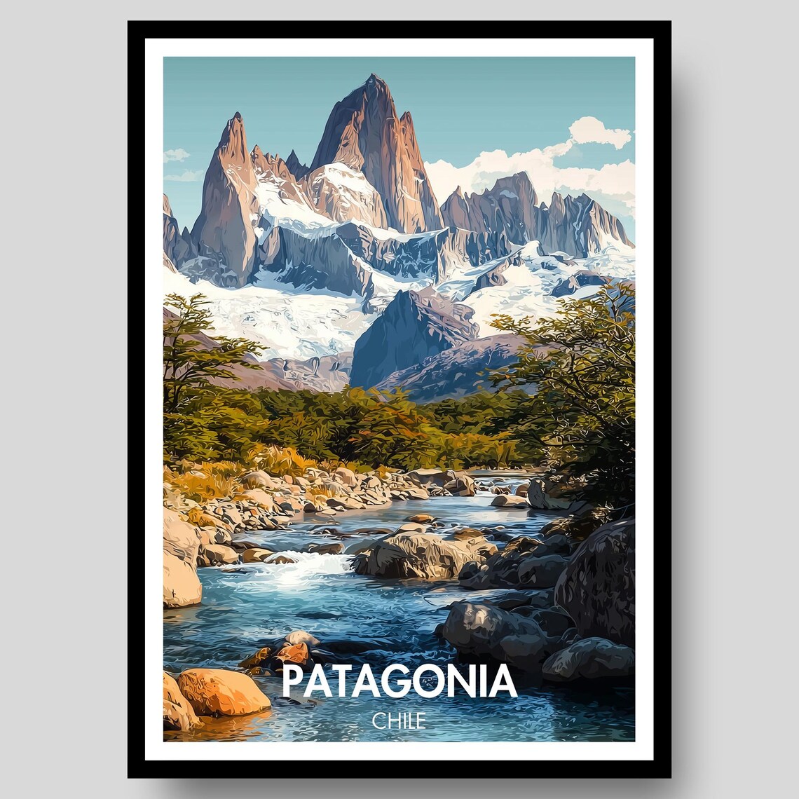 Fitz Roy Vintage Travel Poster, Chile Mountain Art
