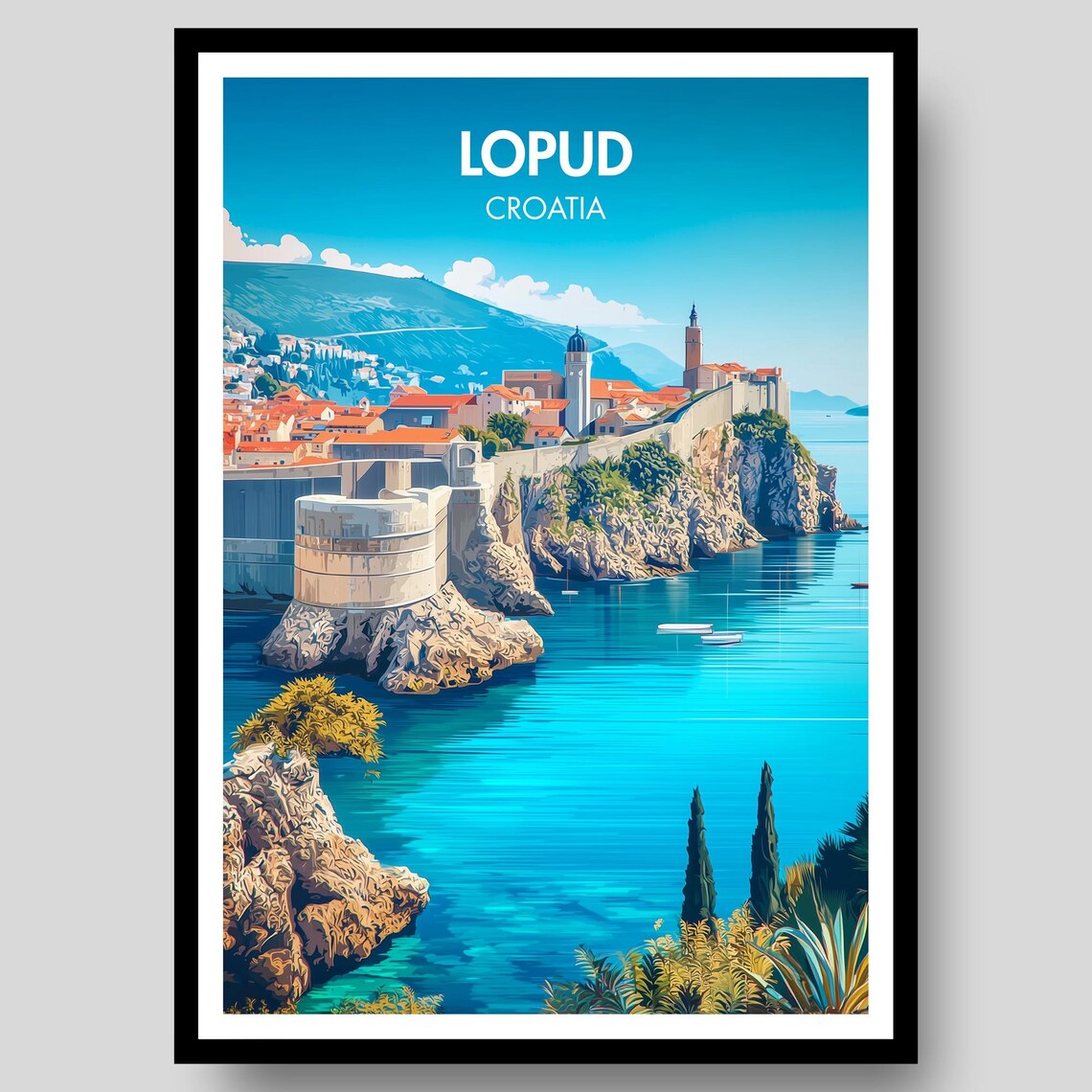 Lopud Croatia Old Town Fortress Walls Sea View Island Poster