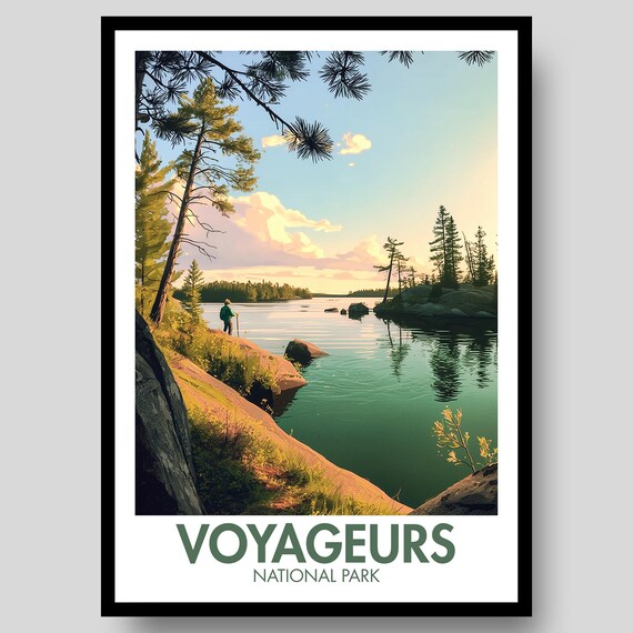 Voyageurs National Park Lakeshore Sunset Illustrated Wilderness Poster