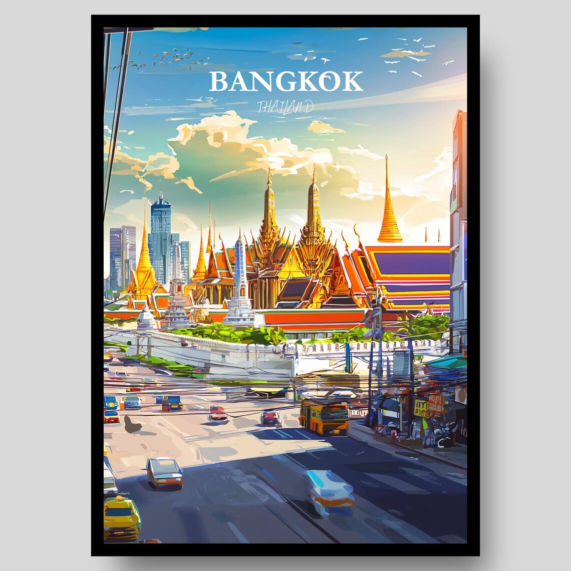 Bangkok Thailand Grand Palace Golden Temples Street Scene Poster