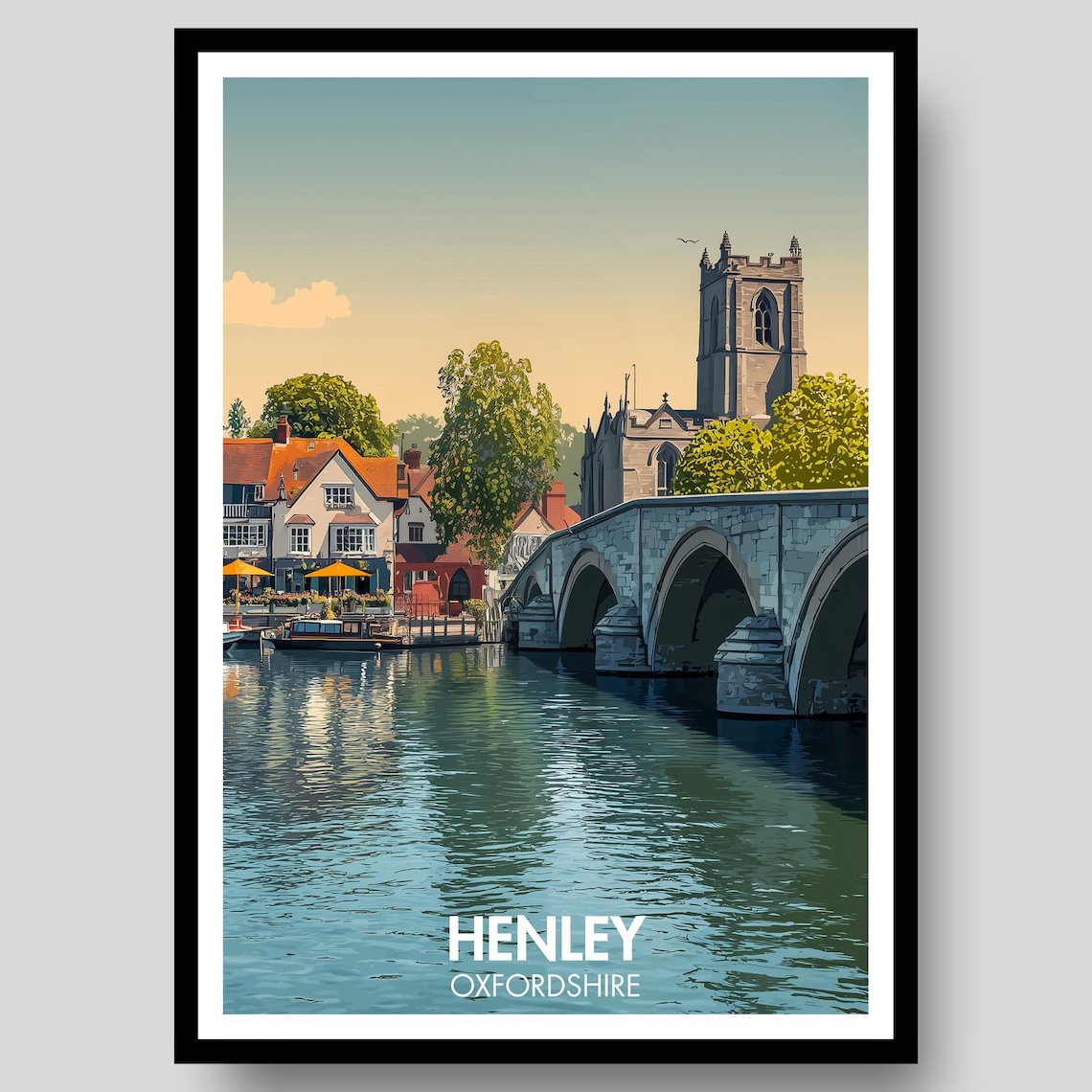 Henley On Thames Oxfordshire Riverside Church Stone Bridge Travel Poster