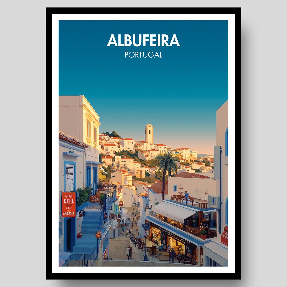 Albufeira Portugal Old Town Street Golden Hour Algarve Travel Poster