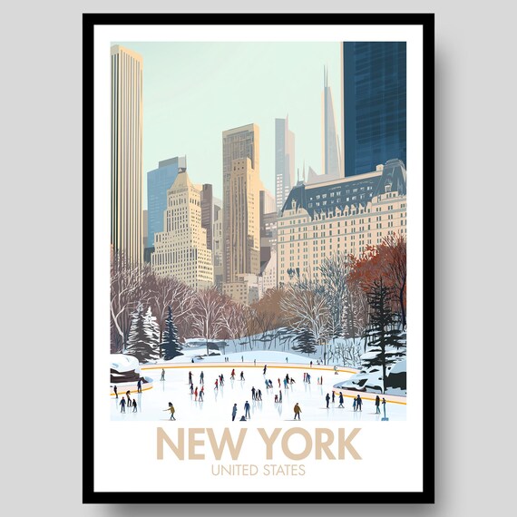New York City Winter Snowfall Holiday Ice Skating Rink Poster