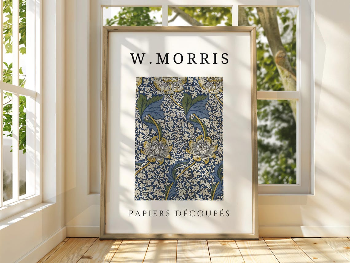 W Morris Navy Blue Floral Pattern Vintage Botanical Art Poster