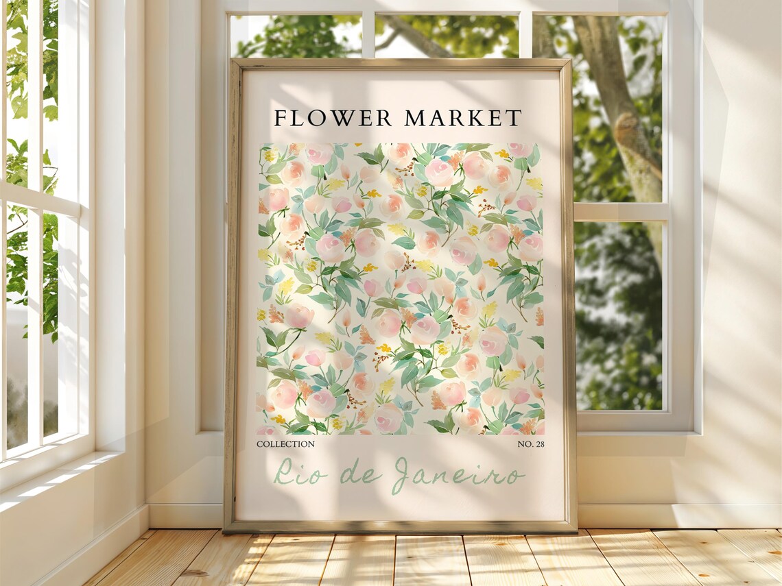 Flower Market Rio De Janeiro Watercolor Rose Botanical Art Poster