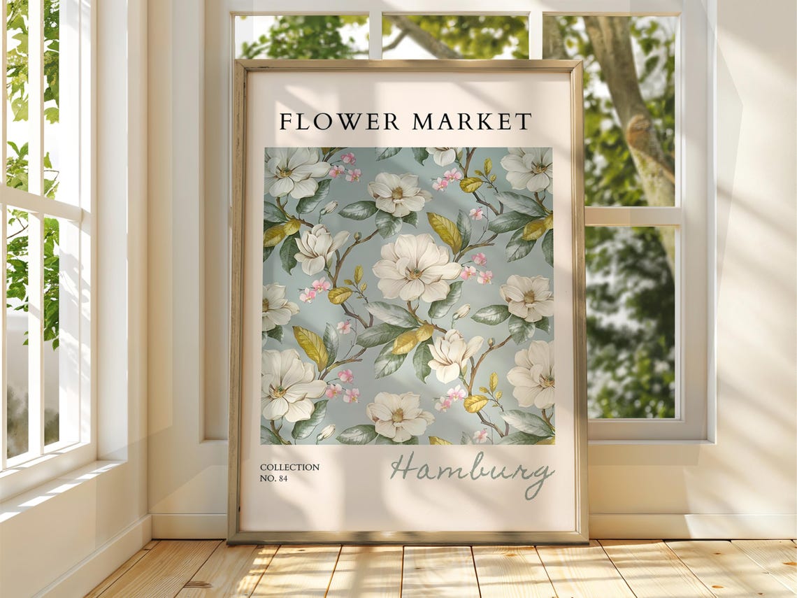 Flower Market Hamburg White Magnolia Botanical Collection Poster