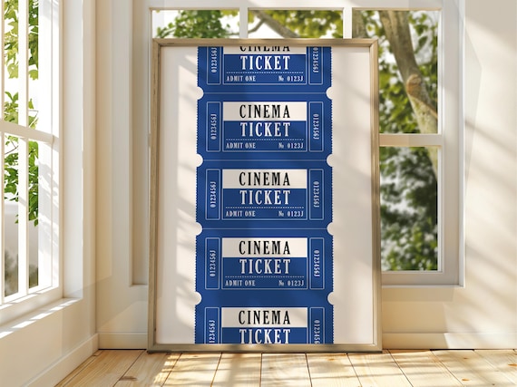 Blue Cinema Tickets Admit One Retro Movie Stub Row Vintage Style Art Poster