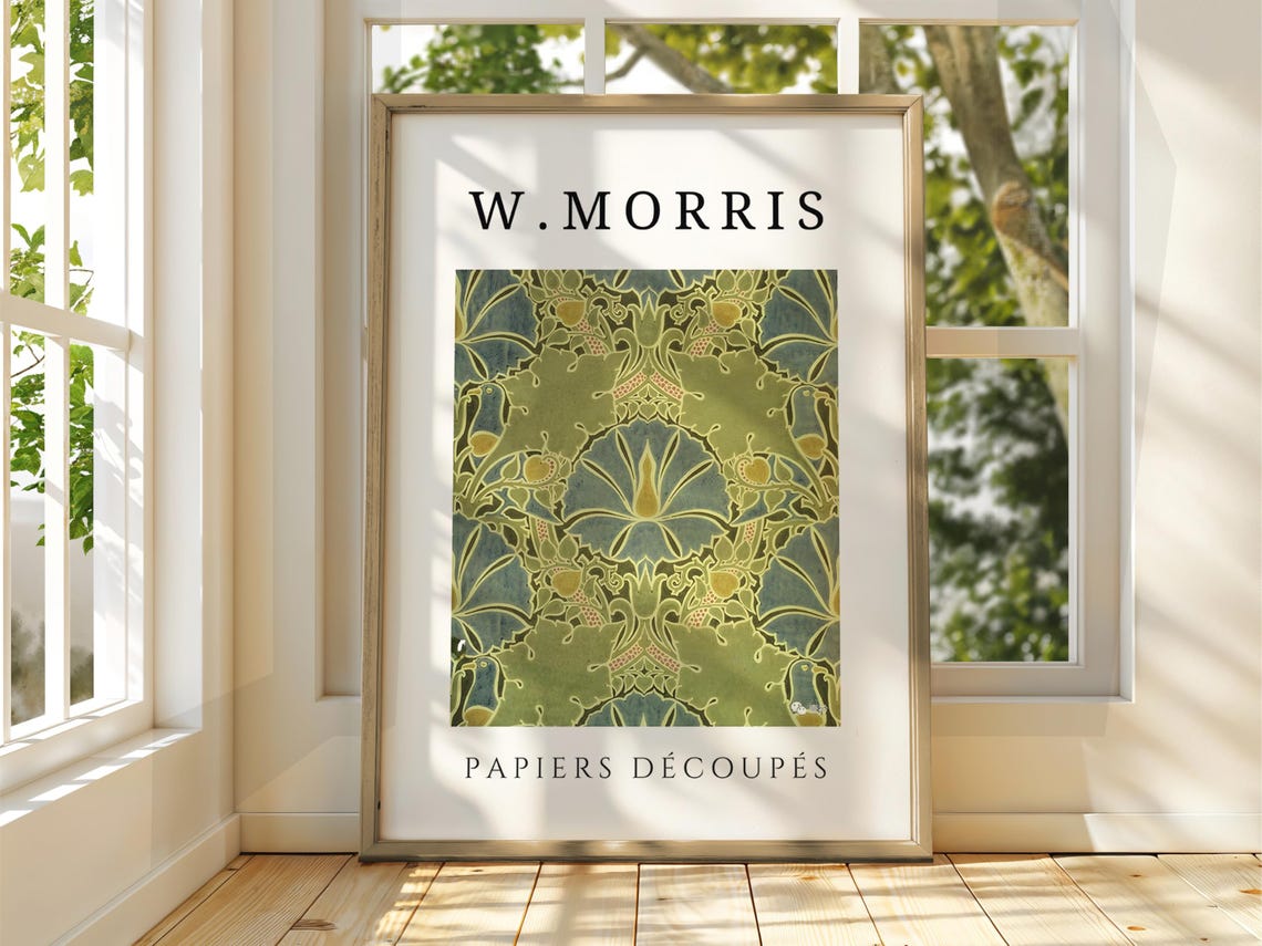 William Morris Green Art Nouveau Floral Exhibition Style Poster