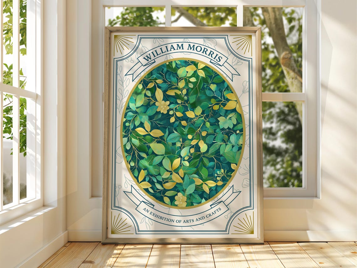 William Morris Green Leaves Exhibition Arts Crafts Style Poster