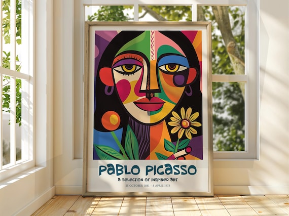 Pablo Picasso Cubist Woman Portrait Colorful Museum Exhibition Print