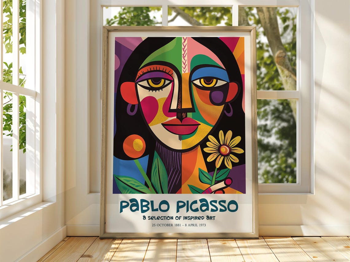 Pablo Picasso Cubist Woman Portrait Colorful Museum Exhibition Print