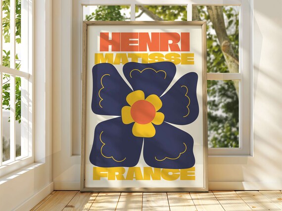 Henri Matisse Navy Yellow Orange Floral France Abstract Art Poster