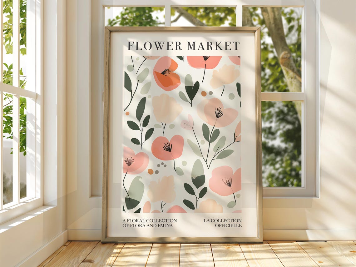 Flower Market Modern Poppy Botanical Exhibition Pink Floral Art Poster