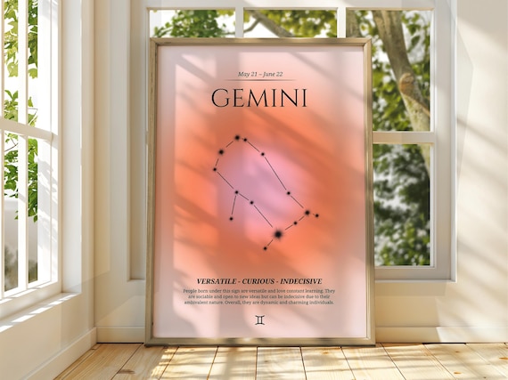 Gemini Poster Star Sign Wall Art Astrology Spiritual Zodiac Gift For