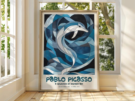 Pablo Picasso Art Exhibition Print Cubism Surrealism Poster Abstract Gallery Decor Dolphin