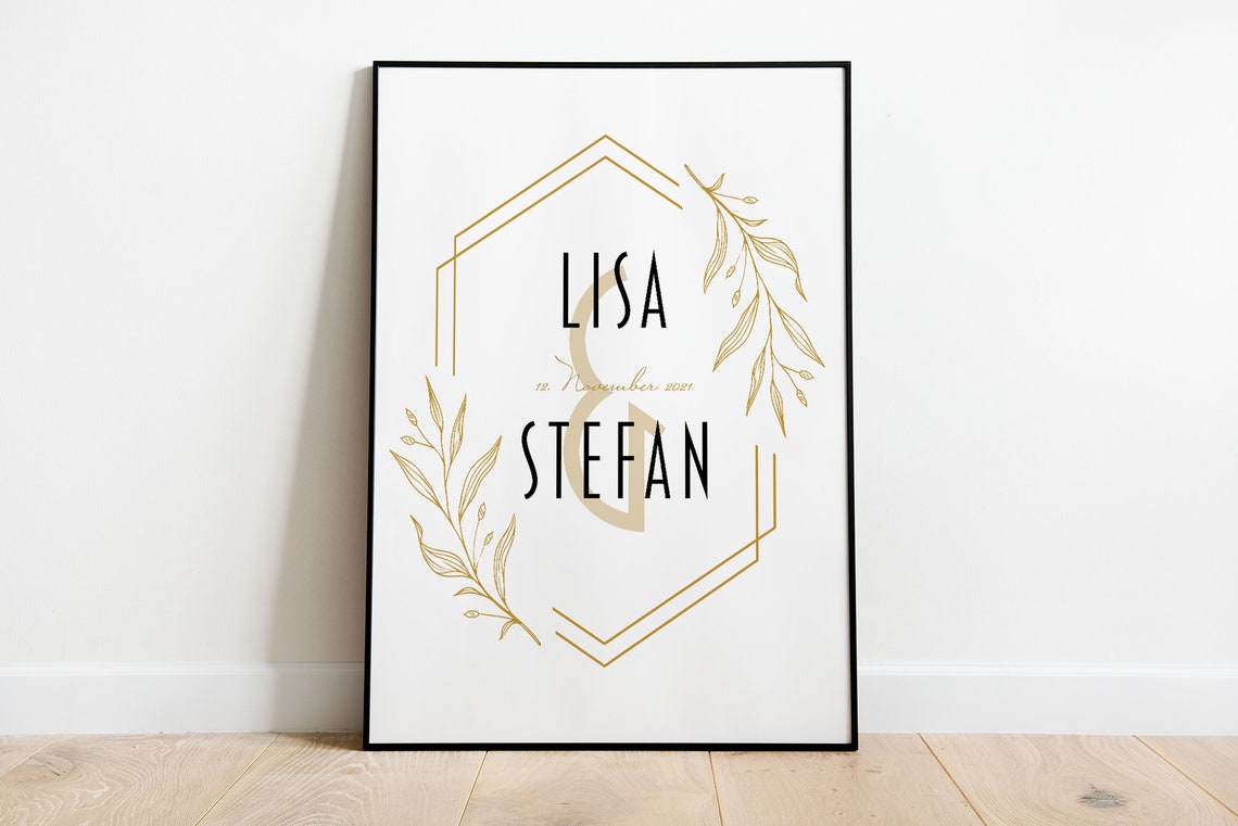 Lisa und Stefan Gold Botanical Personalized Wedding Name Poster