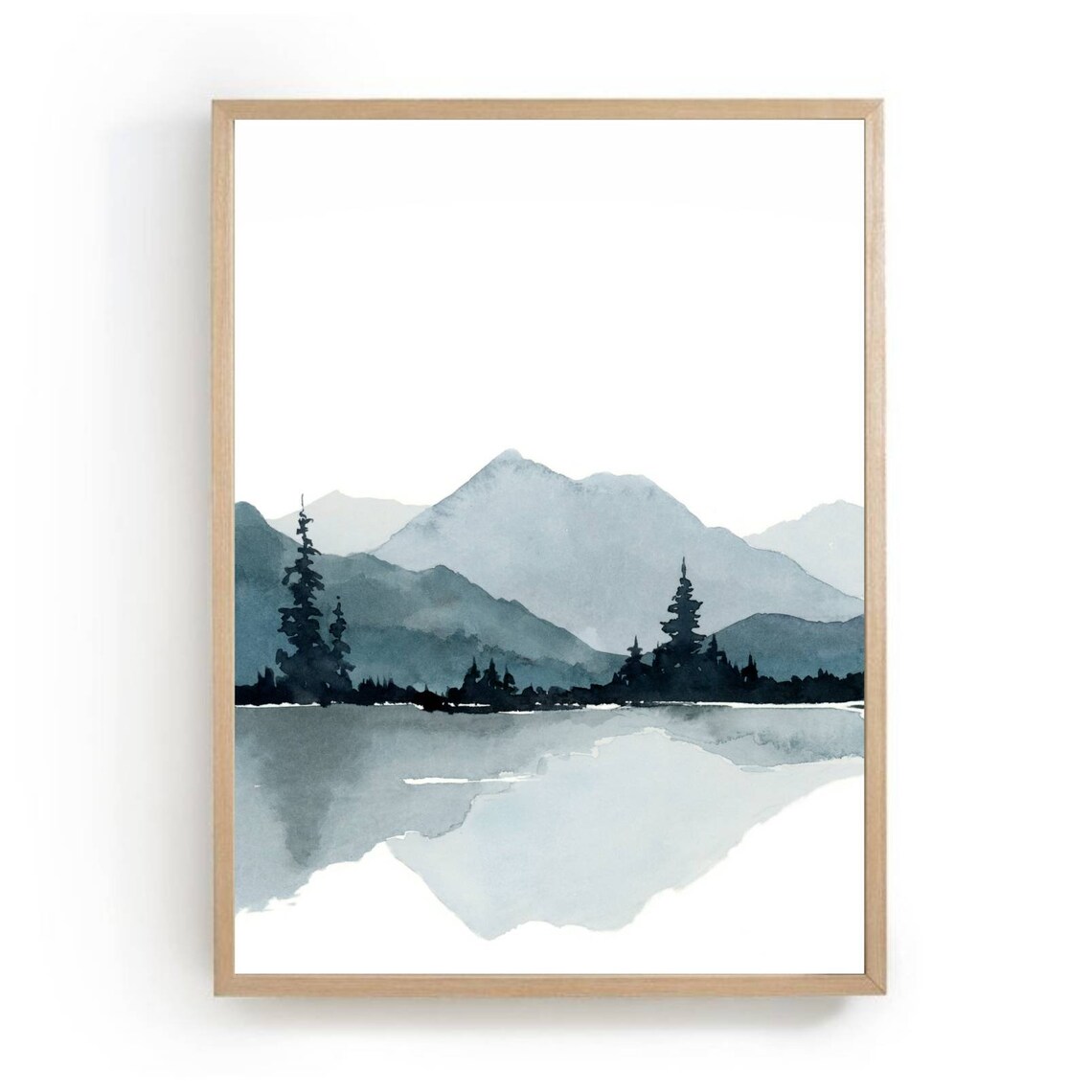 Mountain and Lake Watercolor Landscape Art Print
