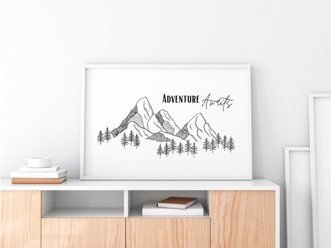 Adventure Awaits Mountain Line Art Hiking Decor Wall Decor Poster - Image 3
