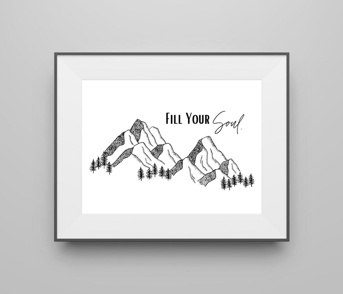 Fill Your Soul Mountain Line Drawing Wanderlust Wall Decor Poster - Image 4