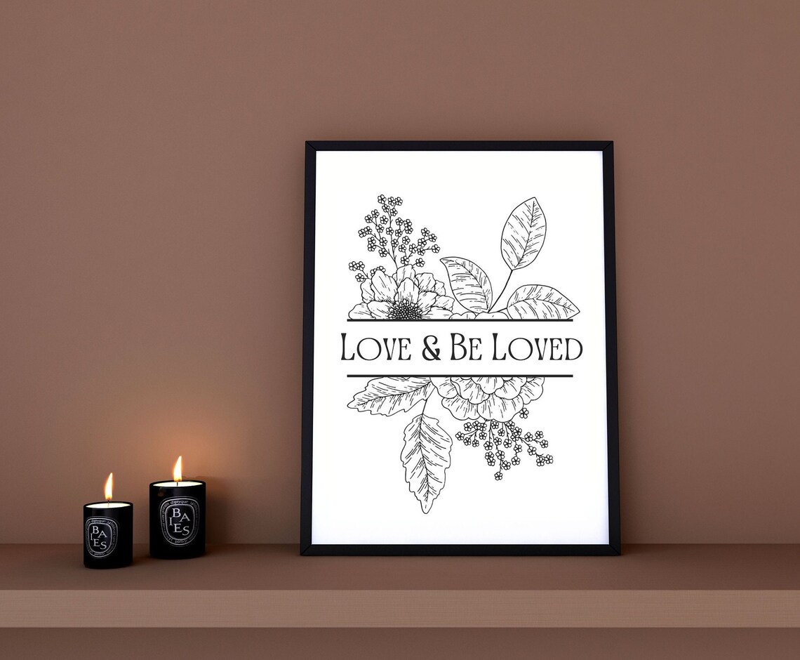 Love Be Loved Botanical Wildflowers Line Art Print - Image 3