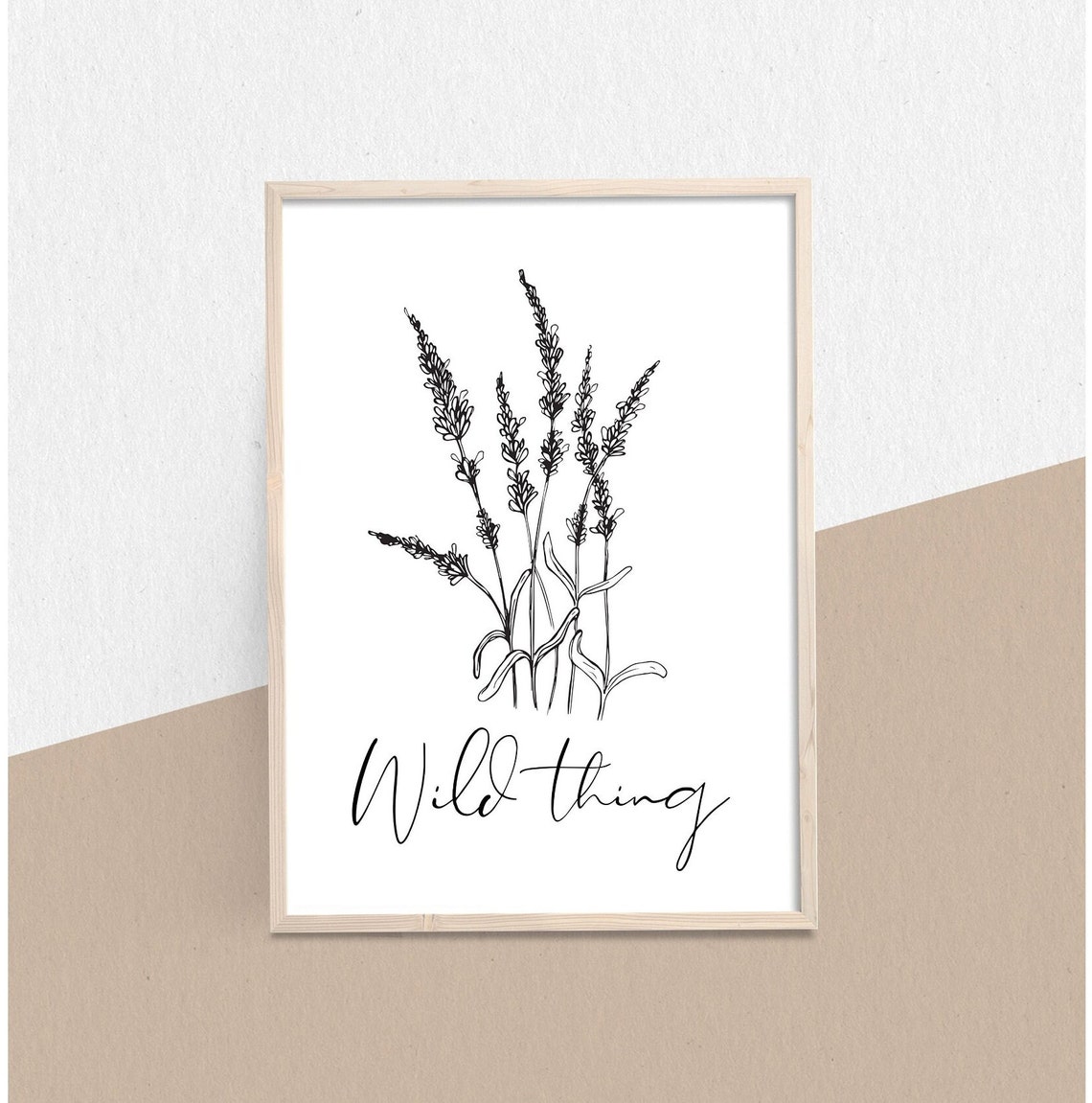 Wild Thing Lavender Botanical Line Art Script Wall Decor Poster