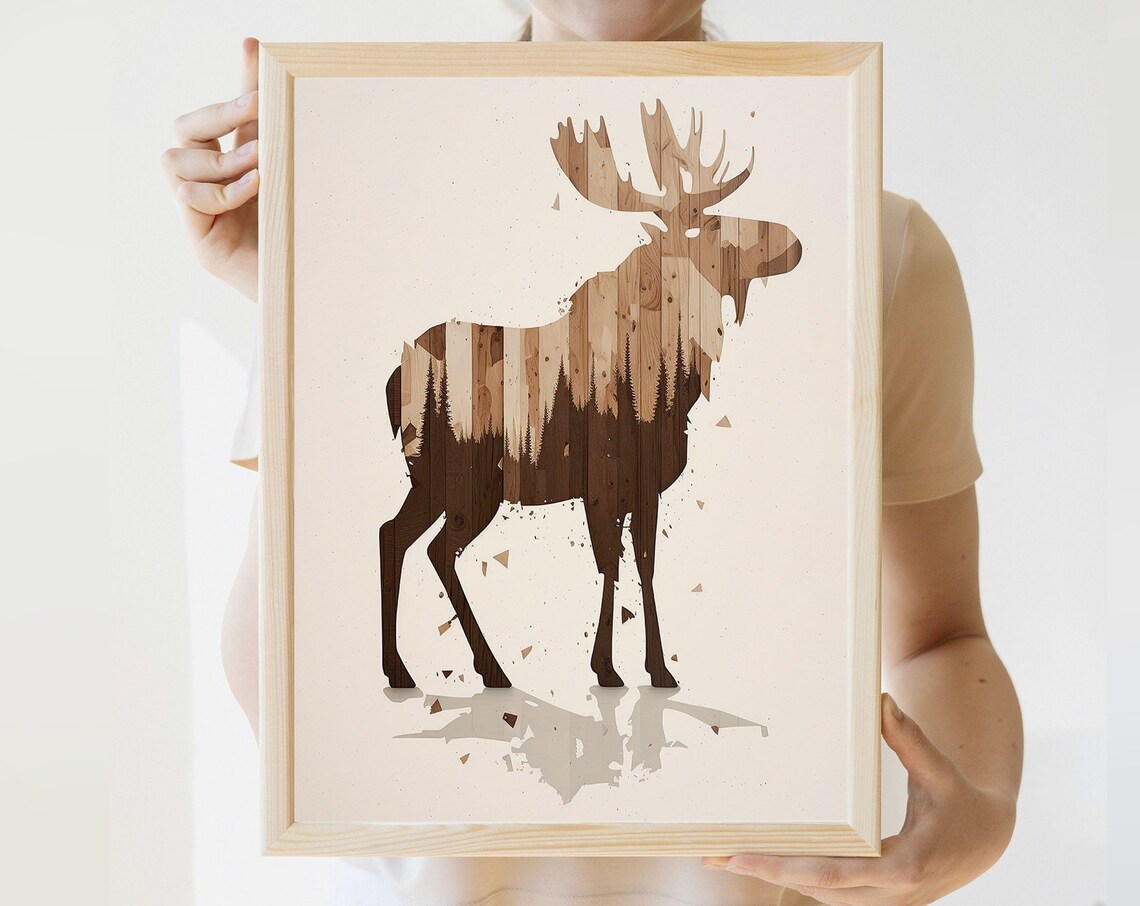 Moose Silhouette Forest Woodland Art Rustic Cabin Lodge Decor Print