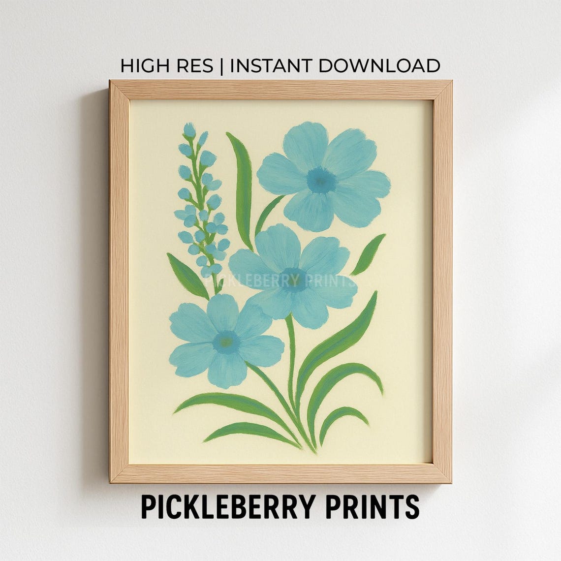 Blue Green Floral Botanical Print Grandmillennial Wall Decor Modern Southern Art