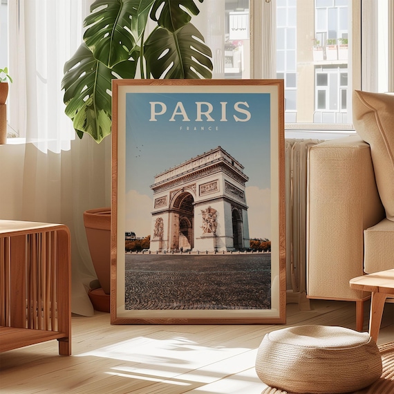 Paris France Arc De Triomphe Landmark Travel Poster Vintage City Gift Art