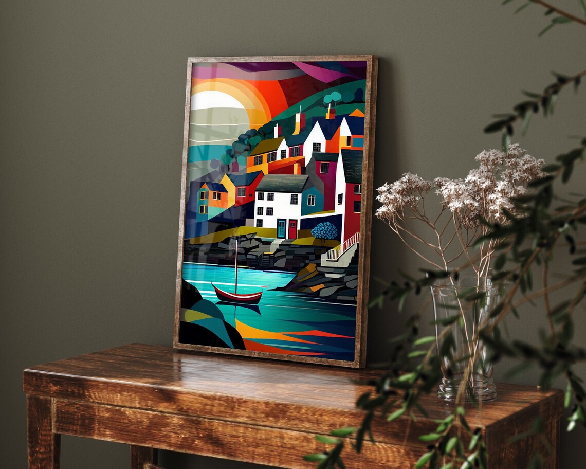 Port Isaac Cornwall Art Print, Vibrant Coastal Poster