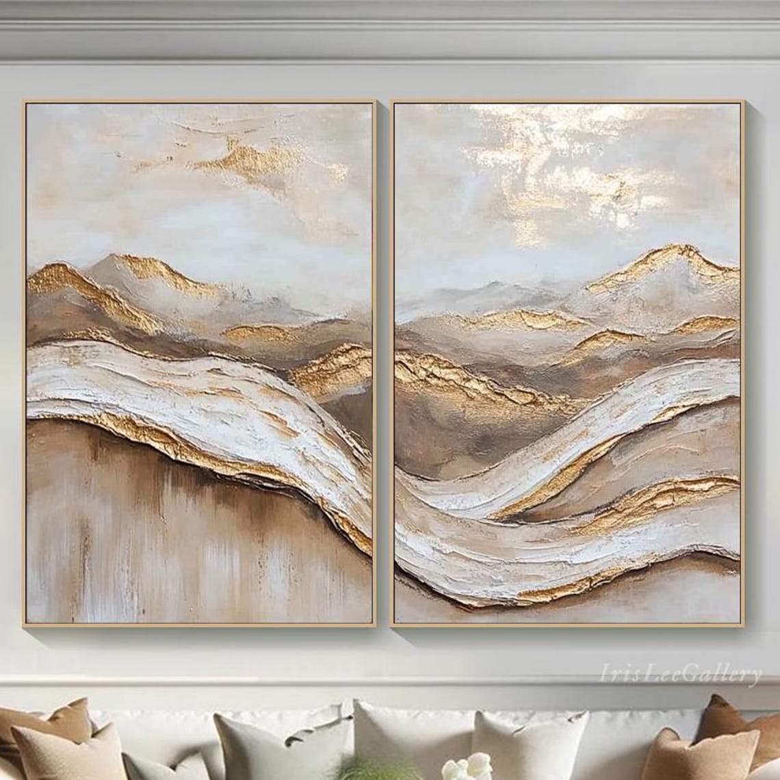 Gold Beige Flowing Ridge Abstract Neutral Landscape Painting Wall Art - Image 4
