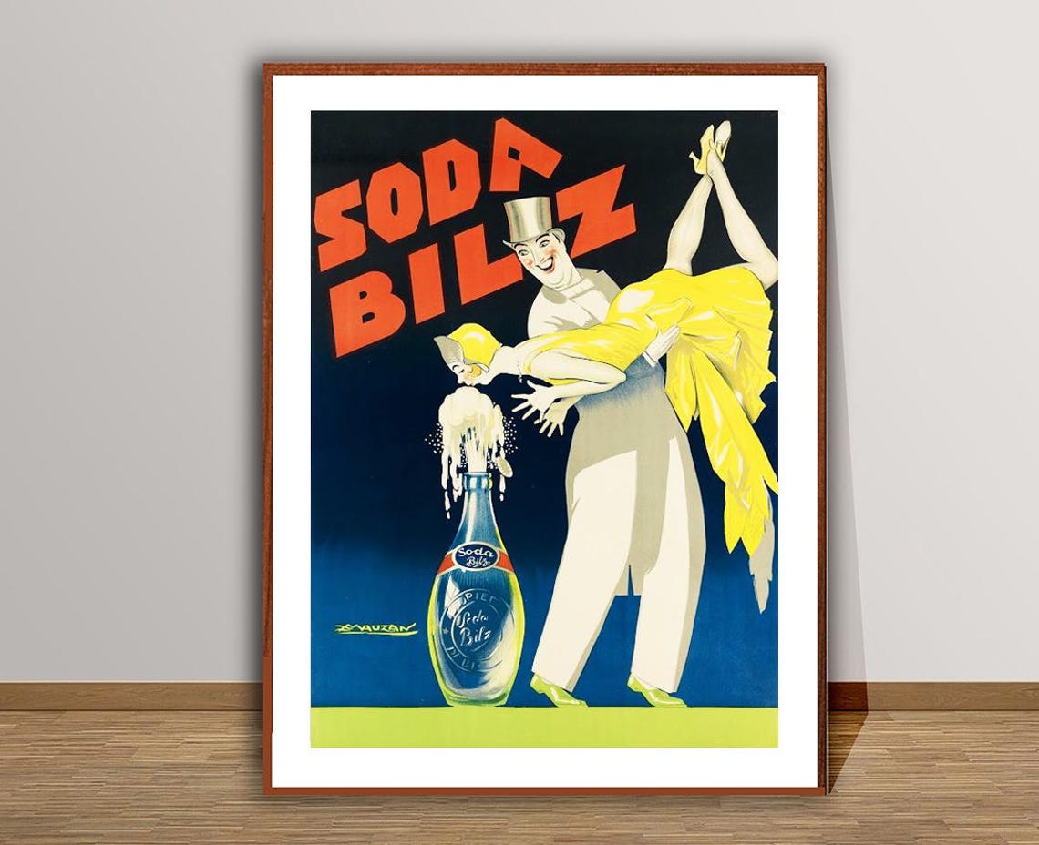 Soda Bilz Vintage Bottle Overflowing Soda Jerk Advertising Poster - Image 3