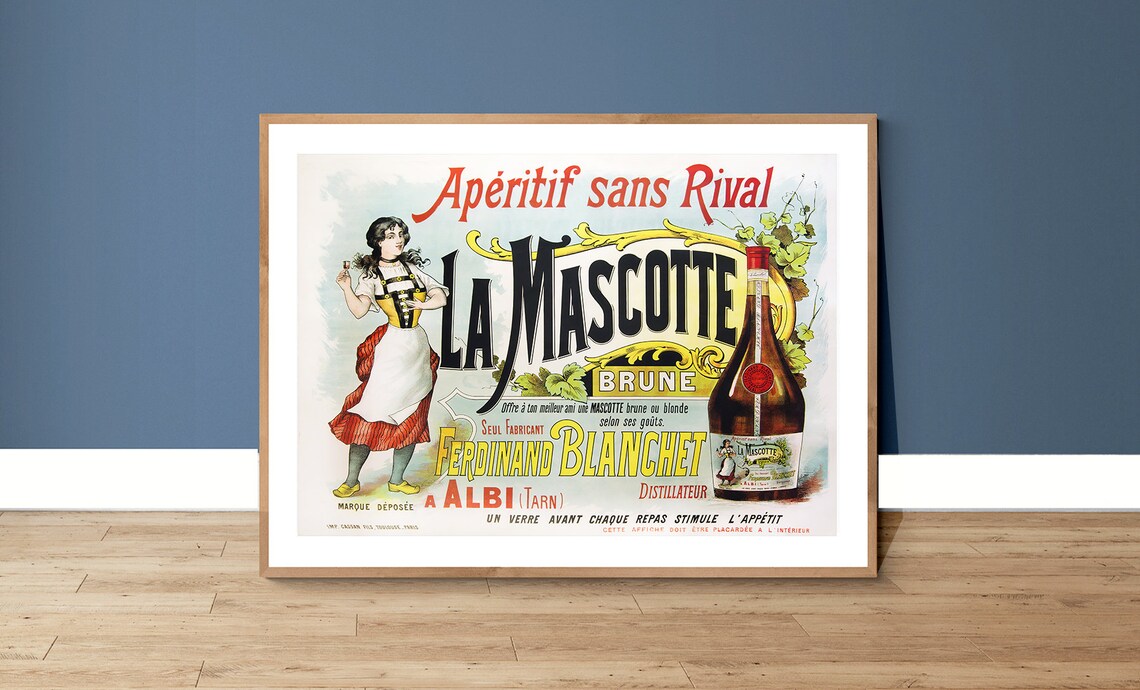 La Mascotte Brune Aperitif Vintage French Liquor Advertising Poster