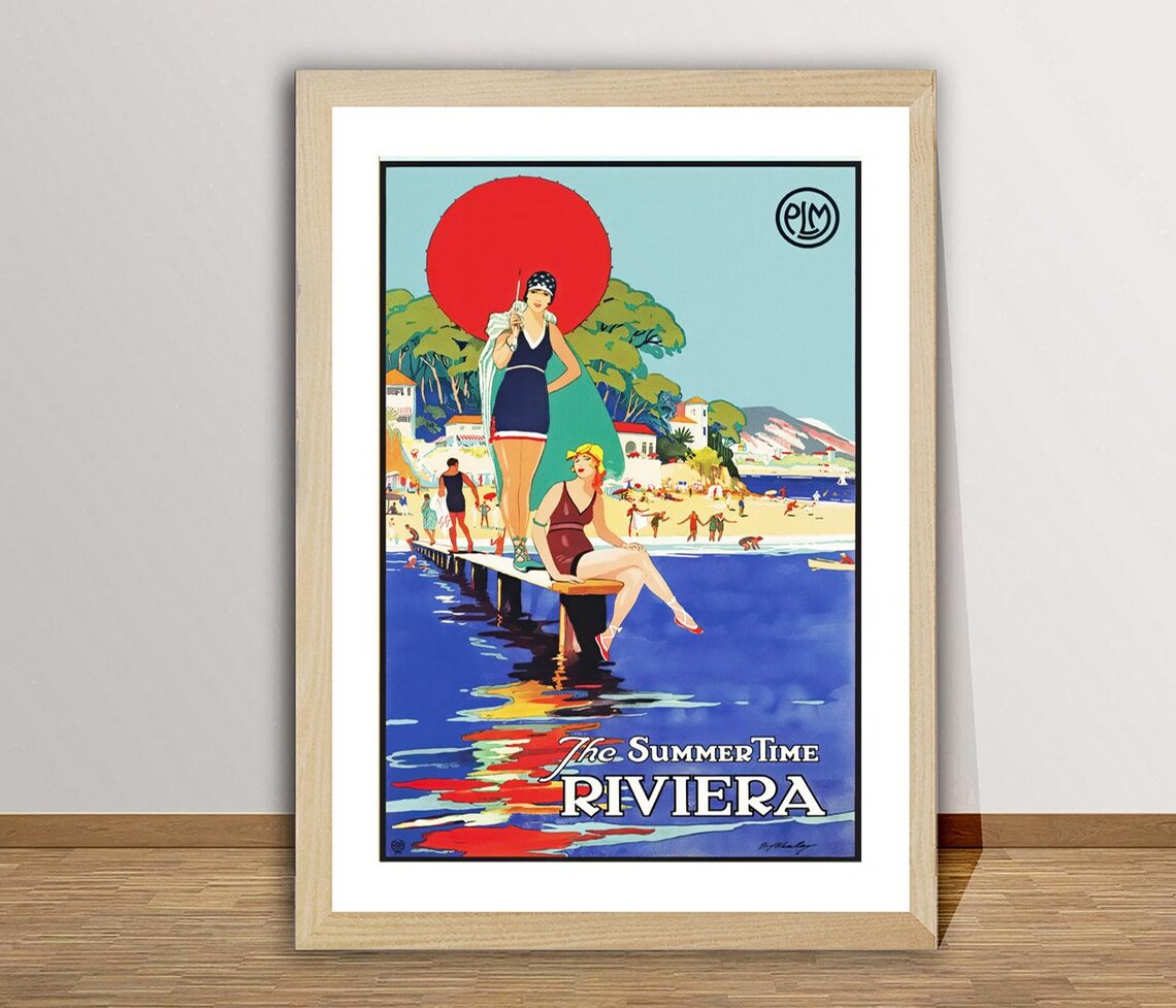 The Summer Time Riviera Vintage French Beach Poster PLM Summer Art Deco