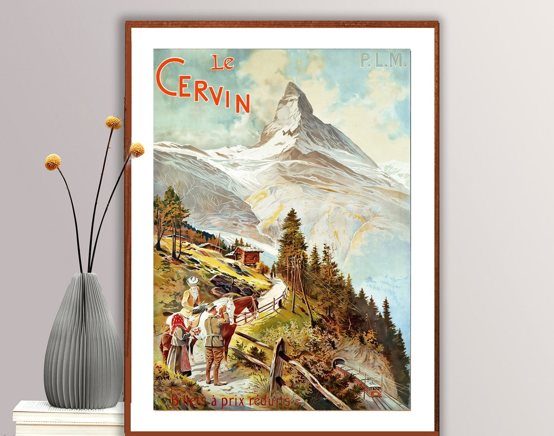 Le Cervin Vintage Swiss Matterhorn Alpine P.L.M. Travel Poster