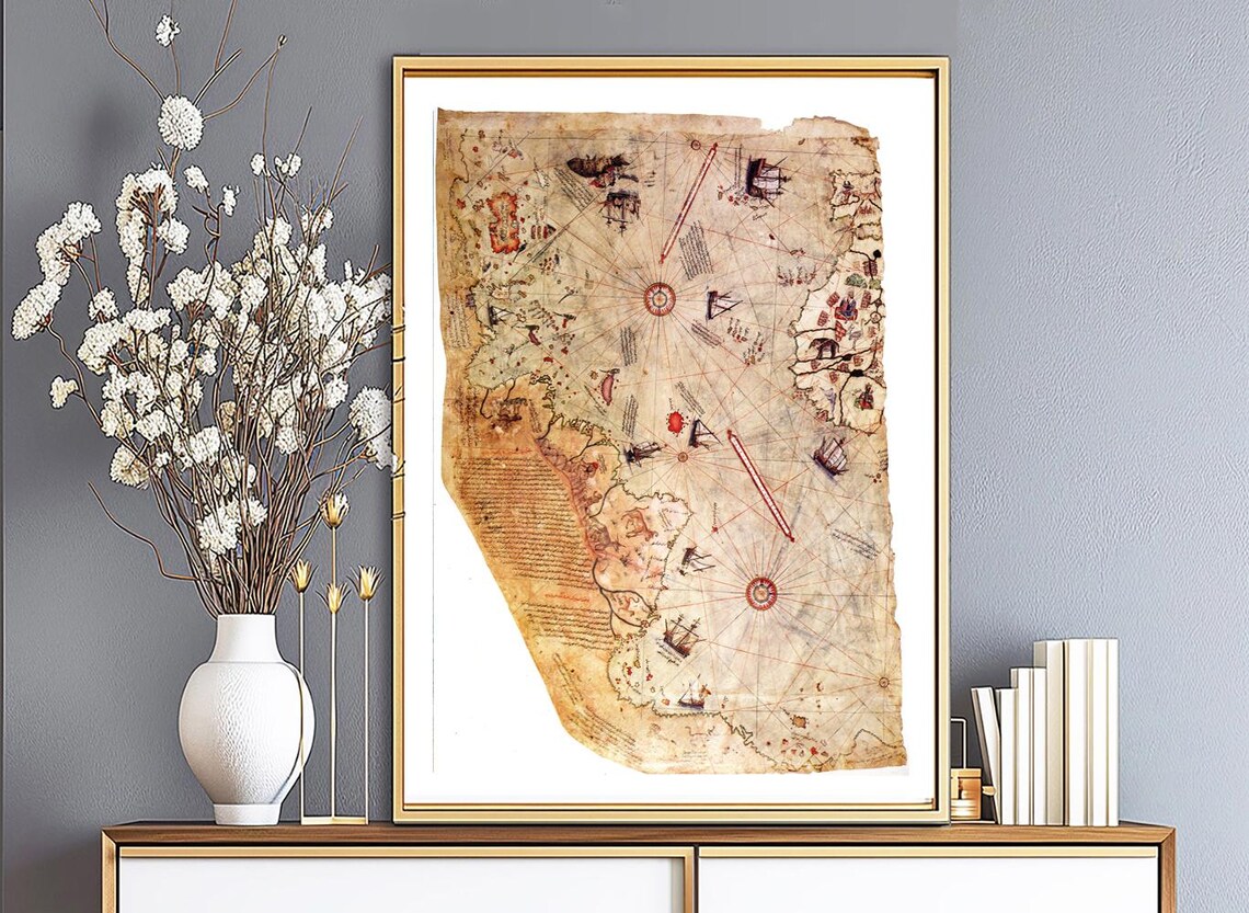 Piri Reis World Map 1513, Vintage Antique Map Print